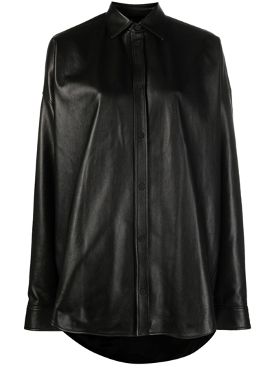 Shop Balenciaga Cocoon Long-sleeved Leather Shirt In Black