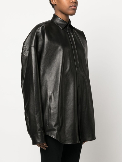 Shop Balenciaga Cocoon Long-sleeved Leather Shirt In Black