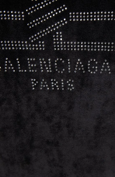 Shop Balenciaga Fitted Crystal Logo Velvet Zip Hoodie In Black
