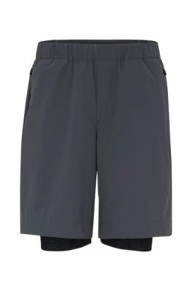 Shop Hugo Boss Water-repellent Shorts With Integrated Leggings In Dark Grey