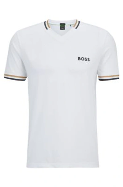 Shop Hugo Boss Boss X Matteo Berrettini Slim-fit T-shirt With Signature Stripes In White