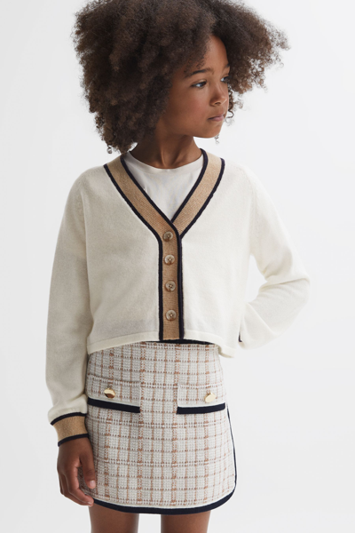 Shop Reiss Emili - Ivory Junior Wool Blend V-neck Cardigan, Age 6-7 Years