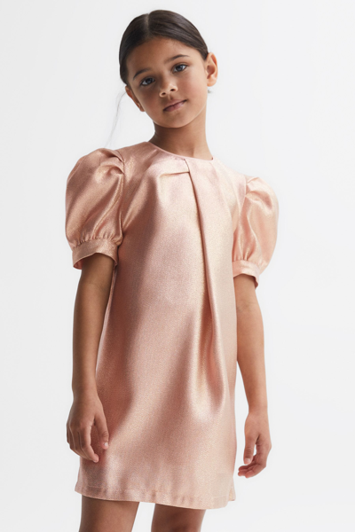 Shop Reiss Lexi - Pink Junior Metallic Puff Sleeve Dress, Age 4-5 Years