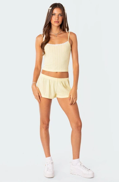 Shop Edikted Irene Pointelle Low Rise Shorts In Yellow