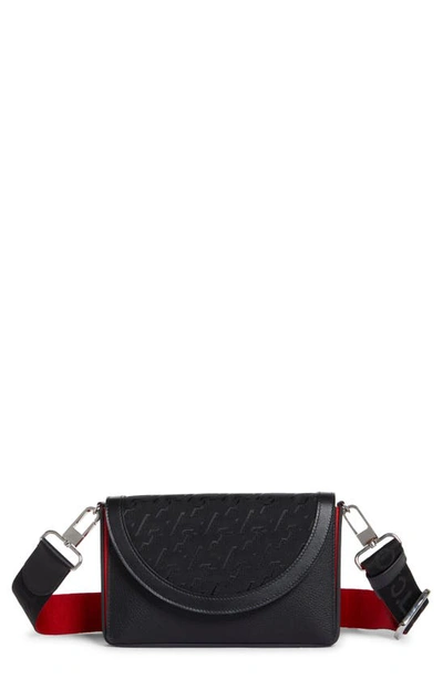 Shop Christian Louboutin Explorafunk Jacquard & Leather Wallet On A Strap In Black/ Black/ Black