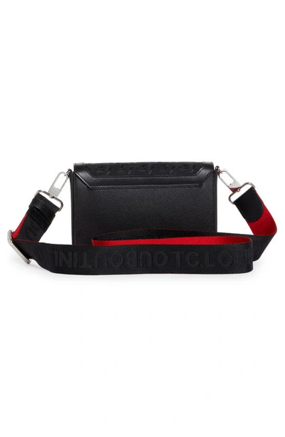Shop Christian Louboutin Explorafunk Jacquard & Leather Wallet On A Strap In Black/ Black/ Black