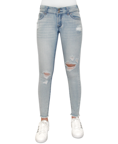 Shop Almost Famous Juniors' Ripped Double-button Jeans In Light Wash