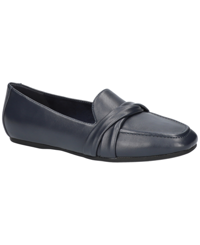 Easy Street Betty Womens Faux Leather Square Toe Flat Shoes In Navy