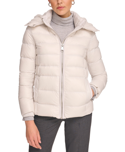Shop Calvin Klein Women's Shine Hooded Down Puffer Coat In Dove Grey