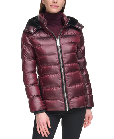 Shop Calvin Klein Women's Shine Hooded Down Puffer Coat In Shine Wine