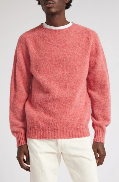 Shop Drake's Brushed Wool Crewneck Sweater In Rosebud