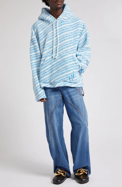 Shop Jw Anderson Gender Inclusive Stripe Relaxed Fit Fleece Hoodie In Blue