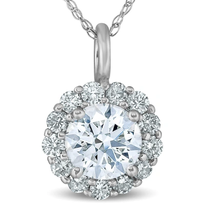 Pompeii3 3/4 Ct Tw Round Cut Diamond Halo Solitaire Pendant 14k White Gold Necklace In Multi