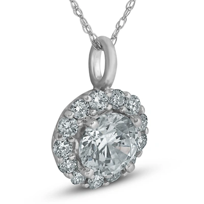 Pompeii3 3/4 Ct Tw Round Cut Diamond Halo Solitaire Pendant 14k White Gold Necklace In Multi