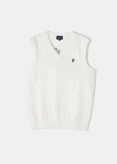 Shop Pearly Gates White Pg Logo Knitted Cotton V-neck Knit Vest