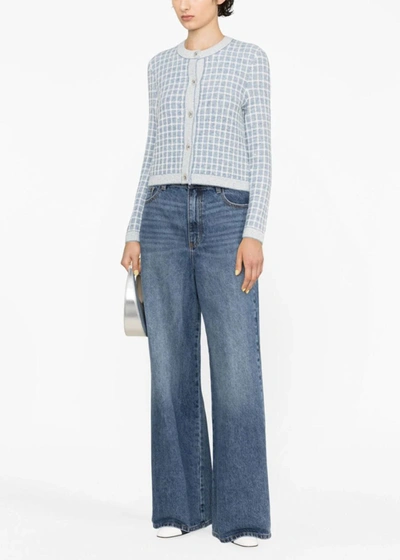 Shop Self-portrait Blue Wide Leg Denim Jeans