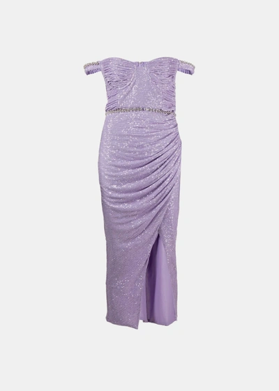 Shop Self-portrait Purple Sequin-embellished Midi Dress