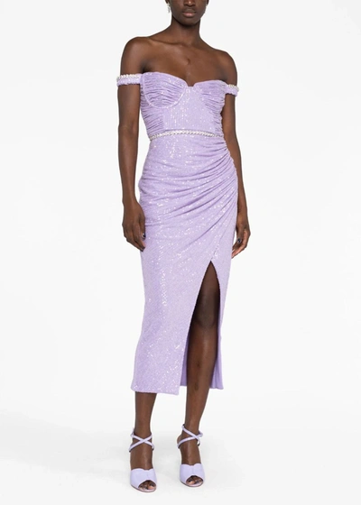 Shop Self-portrait Purple Sequin-embellished Midi Dress