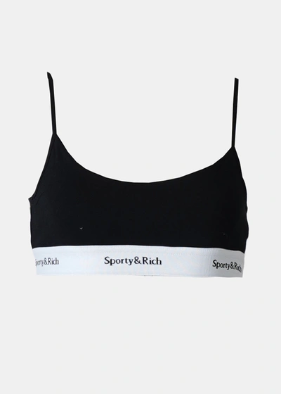 Shop Sporty And Rich Sporty & Rich Black Serif Logo Bralette