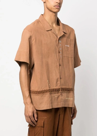 Shop Story Mfg. Brown Logo-embroidered Short-sleeve Shirt In Brown Ground Hugger