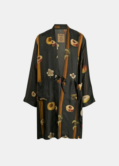 Shop Uma Wang Green Long Kimono Overcoat In Dark Green