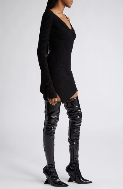 Shop Attico Desai Asymmetric Hem Rib Minidress In Black