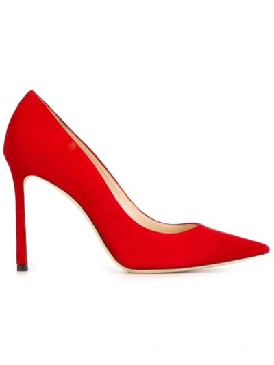 Jimmy Choo Romy 100mm Suede Point-toe Pumps In Red