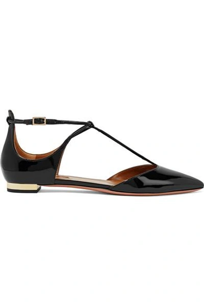 Shop Aquazzura Scarlet Patent-leather Point-toe Flats