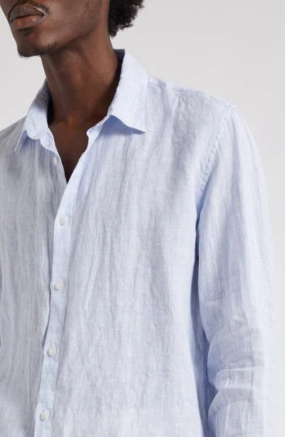 Shop Sunspel Stripe Linen Button-up Shirt In Cool Blue Micro Stripe