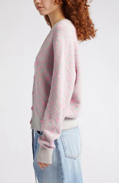 Shop Acne Studios Kerid Tiles Face Cardigan In Bubble Pink/ Spring Green