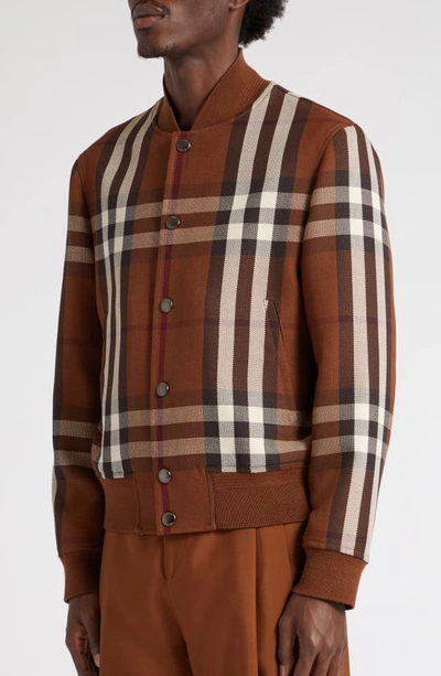 Shop Burberry Landon Virgin Wool Blend Bomber Jacket In Dark Birch Brown Chk
