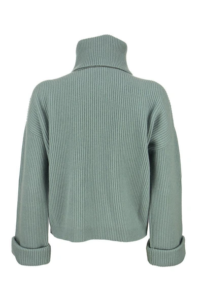 Shop Brunello Cucinelli Cashmere Turtleneck Sweater With Monile In Aqua Green