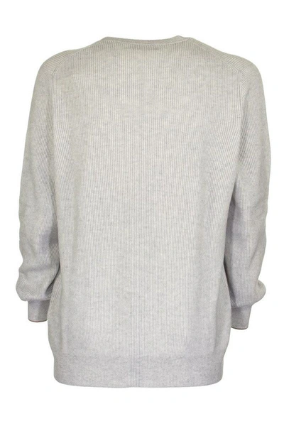 Shop Brunello Cucinelli Cashmere Sweater Round Neck In Grey