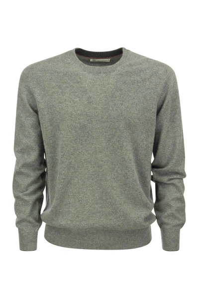 Shop Brunello Cucinelli Pure Cashmere Crew-neck Sweater In Melange Grey