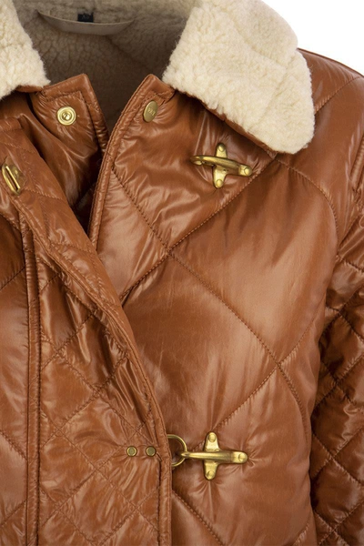 Shop Fay 3 Quilted Hooks With Shearling Effect Inserts In Caramel