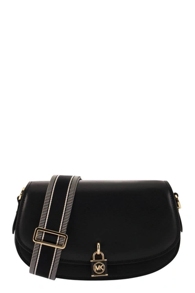 Shop Michael Kors Mila - Medium Leather Messenger Bag In Black
