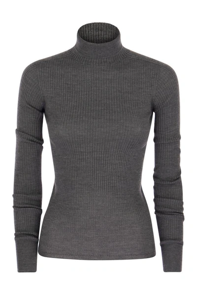 Shop Sportmax Flavia - Turtleneck Sweater In Virgin Wool In Grey