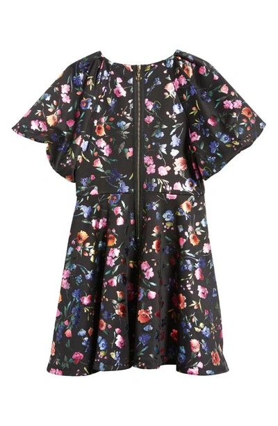 Truly Me Kids' Metallic Floral Flutter Sleeve Fit & Flare Dress In Black Multi