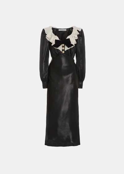 Shop Alessandra Rich Black Laminated Silk Dress