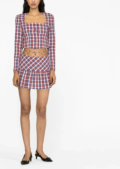 Shop Alessandra Rich Blue/red Checked Mini Skirt In Blue-red