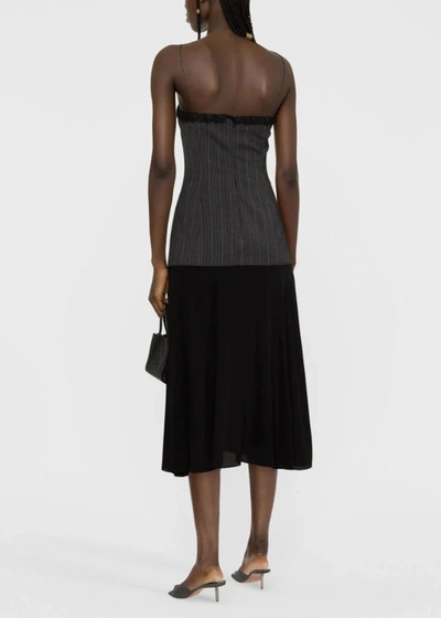 Shop Alessandra Rich Grey Pinstripe Lace-up Midi Dress In Dark Grey