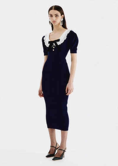 Shop Alessandra Rich Navy Jewel Buttoned Midi Dress