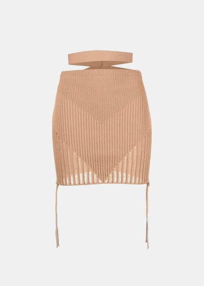 Shop Andreädamo Andreadamo Beige Ribbed Knit Mini Skirt In Nude