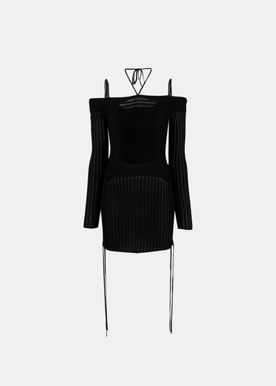 Shop Andreädamo Andreadamo Black Ribbed Knit Mini Dress