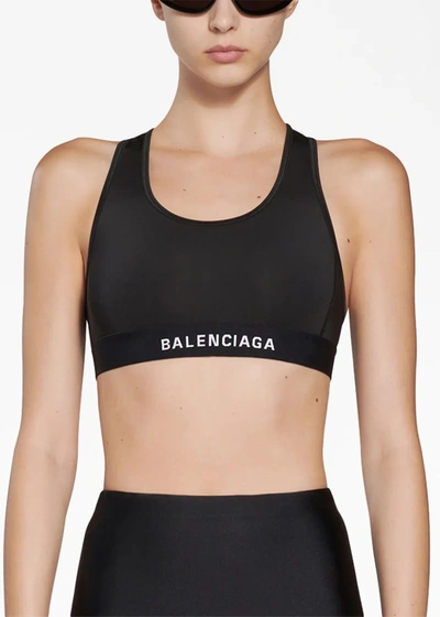 Shop Balenciaga Black Athletic Sporty Bra In Black/white