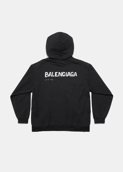 Shop Balenciaga Black Hand Drawn Medium Fit Hoodie In Black/white