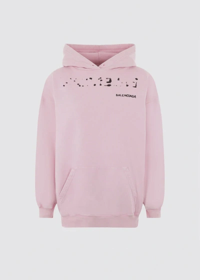 Shop Balenciaga Pink Hand Drawn-logo Medium Fit Hoodie In Faded Pink/black