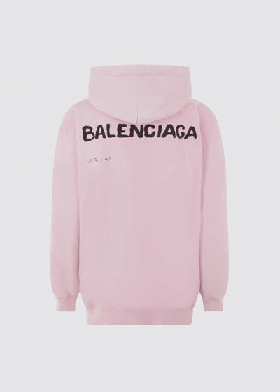 Shop Balenciaga Pink Hand Drawn-logo Medium Fit Hoodie In Faded Pink/black