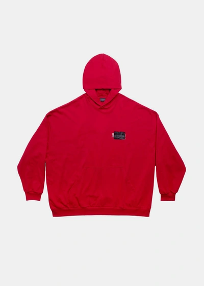 Shop Balenciaga Red Gaffer Large Fit Hoodie In Red/white/blue