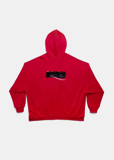 Shop Balenciaga Red Gaffer Large Fit Hoodie In Red/white/blue